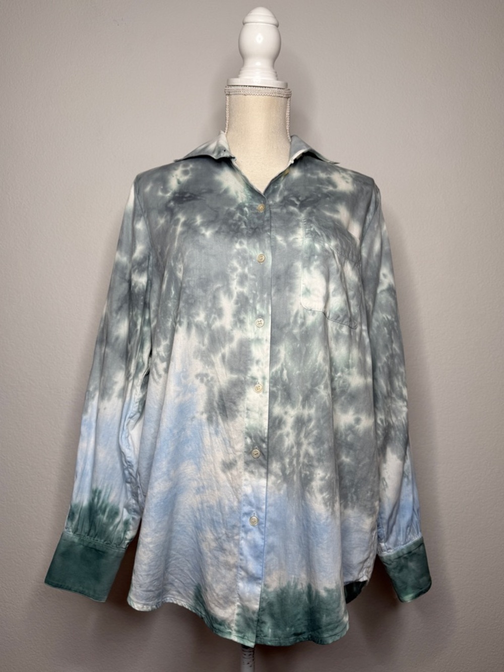 Raquel Allegra Tie Dye Cotton Button Down Shirt Oversized 100% Cotton Size XS